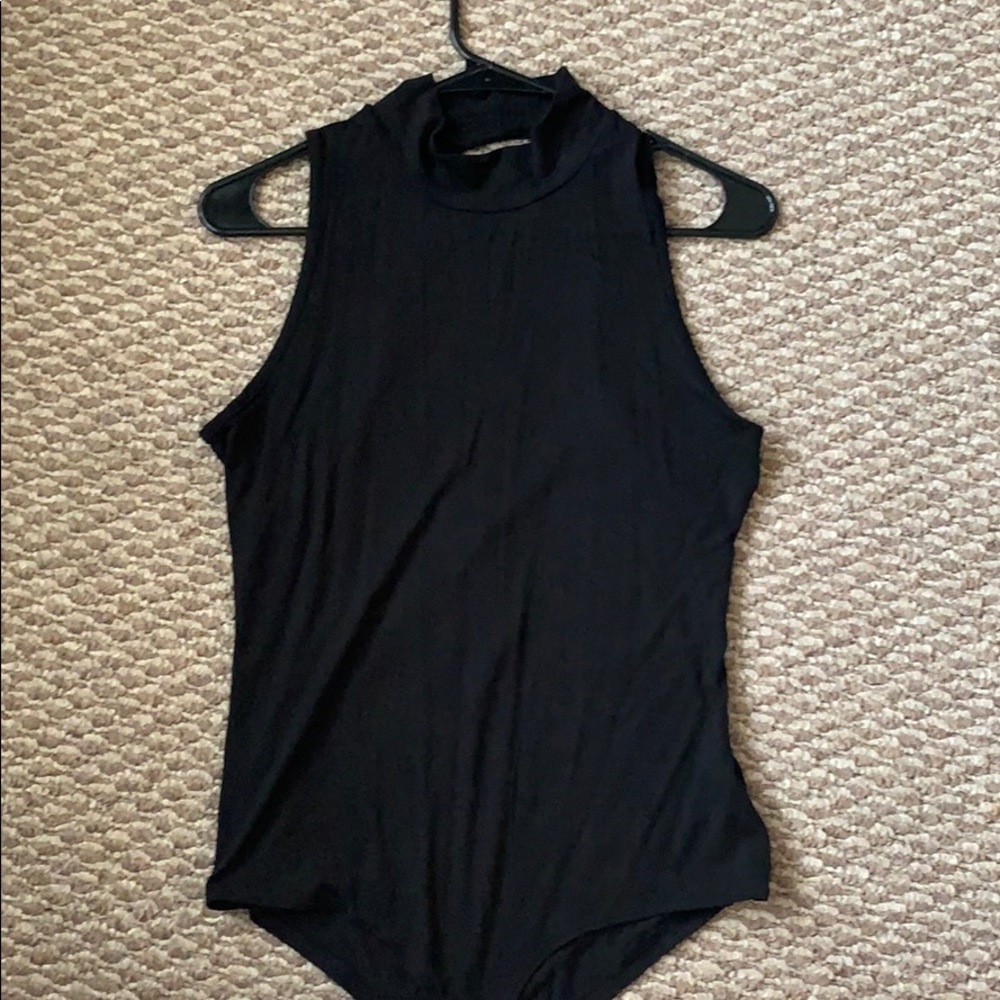 Mock neck open back black body suit